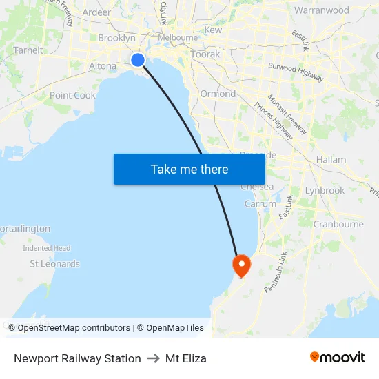 Newport Railway Station to Mt Eliza map