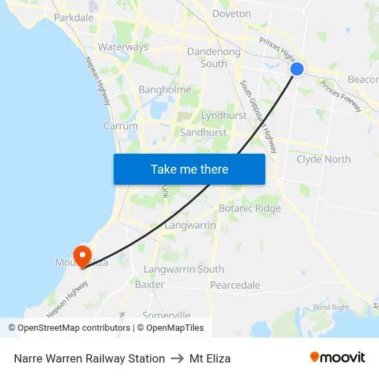 Narre Warren Railway Station to Mt Eliza map