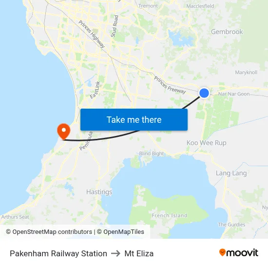 Pakenham Railway Station to Mt Eliza map