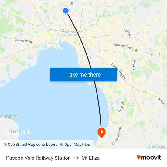 Pascoe Vale Railway Station to Mt Eliza map