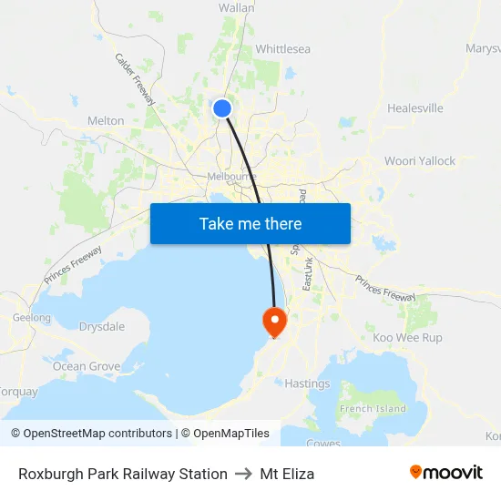 Roxburgh Park Railway Station to Mt Eliza map