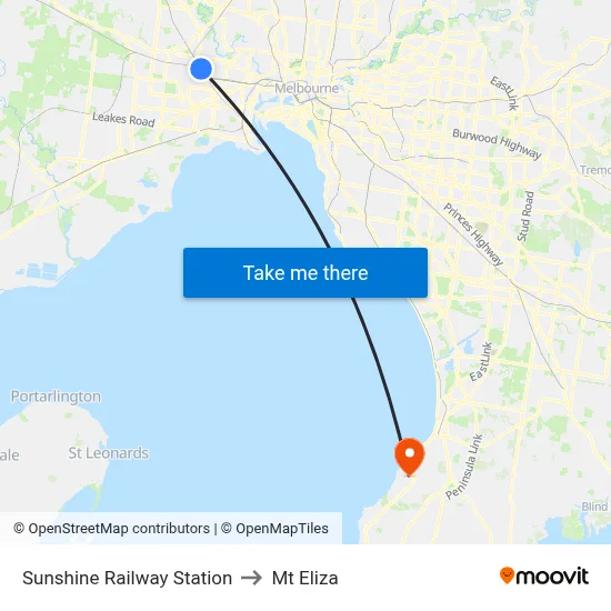 Sunshine Railway Station to Mt Eliza map