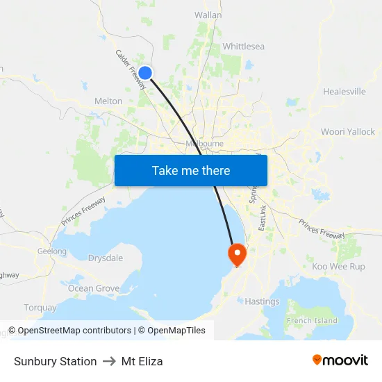 Sunbury Station to Mt Eliza map