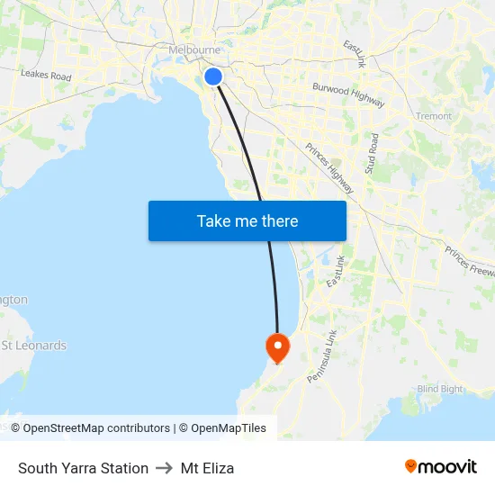 South Yarra Station to Mt Eliza map