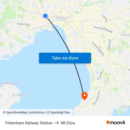 Tottenham Railway Station to Mt Eliza map