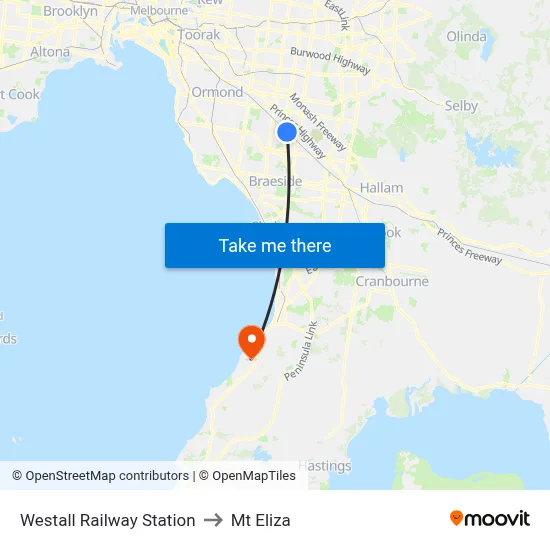 Westall Railway Station to Mt Eliza map