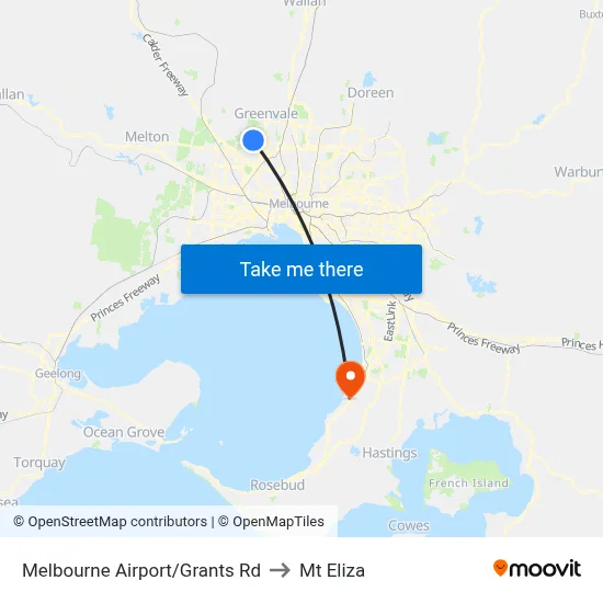 Melbourne Airport/Grants Rd to Mt Eliza map