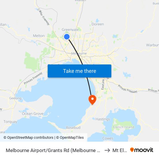 Melbourne Airport/Grants Rd (Melbourne Airport) to Mt Eliza map