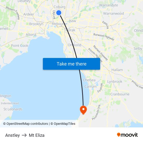 Anstley to Mt Eliza map