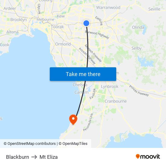 Blackburn to Mt Eliza map