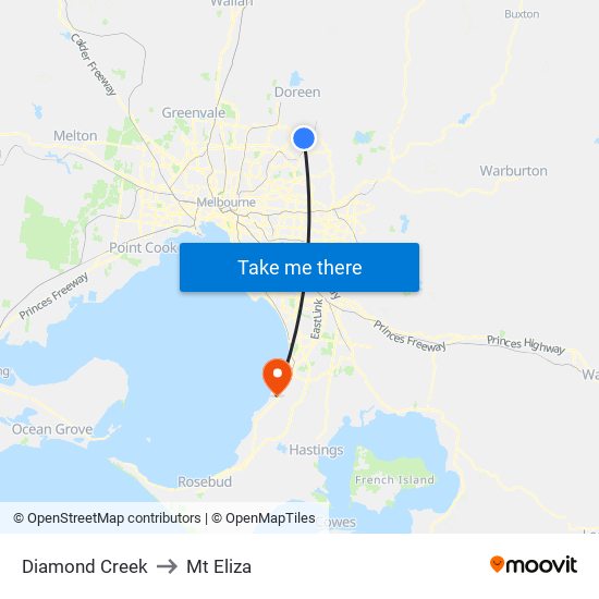 Diamond Creek to Mt Eliza map