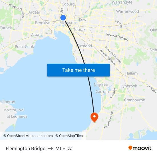 Flemington Bridge to Mt Eliza map