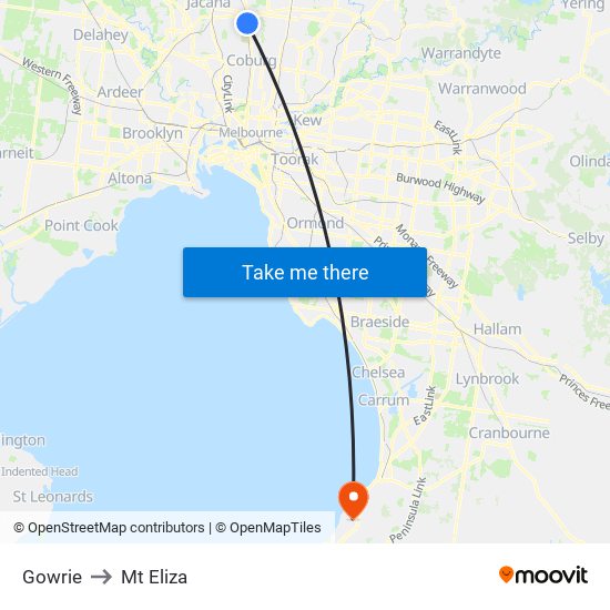 Gowrie to Mt Eliza map