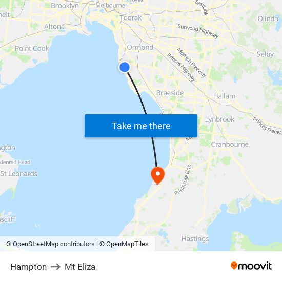 Hampton to Mt Eliza map