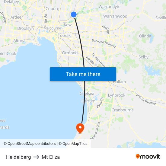 Heidelberg to Mt Eliza map