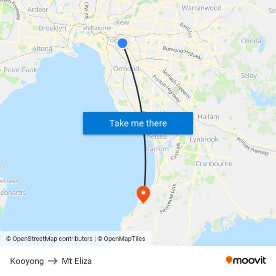 Kooyong to Mt Eliza map
