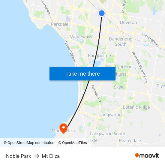 Noble Park to Mt Eliza map