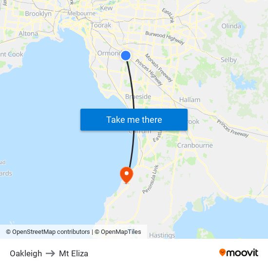 Oakleigh to Mt Eliza map