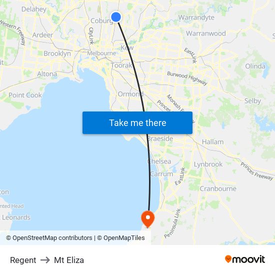 Regent to Mt Eliza map