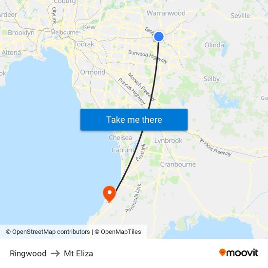 Ringwood to Mt Eliza map