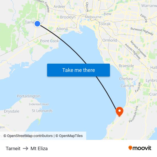 Tarneit to Mt Eliza map