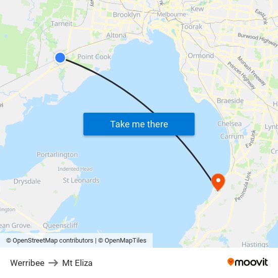 Werribee to Mt Eliza map