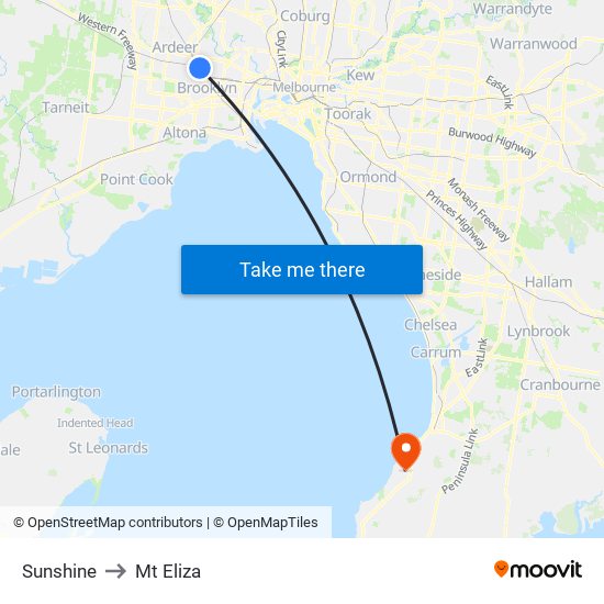 Sunshine to Mt Eliza map