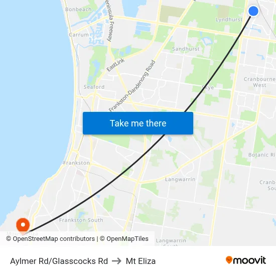 Aylmer Rd/Glasscocks Rd to Mt Eliza map