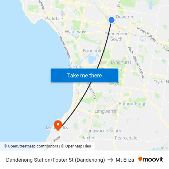 Dandenong Station/Foster St to Mt Eliza map