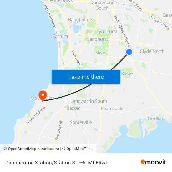 Cranbourne Station/Station St to Mt Eliza map