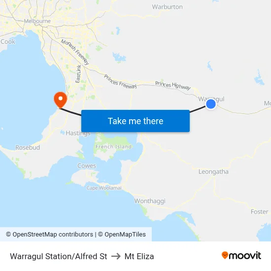 Warragul Station/Alfred St to Mt Eliza map