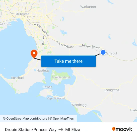 Drouin Station/Princes Way to Mt Eliza map