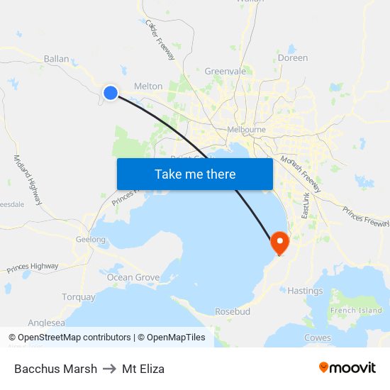Bacchus Marsh to Mt Eliza map
