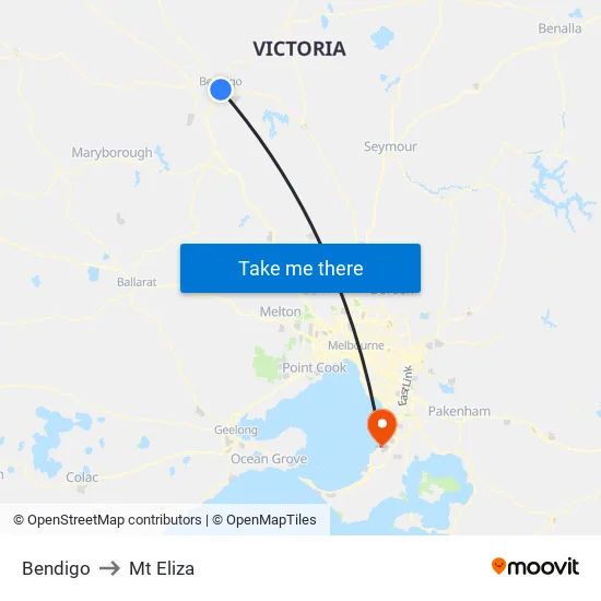 Bendigo to Mt Eliza map
