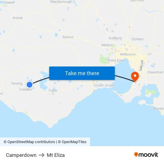 Camperdown to Mt Eliza map