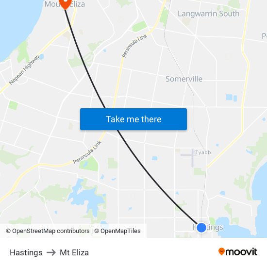 Hastings to Mt Eliza map