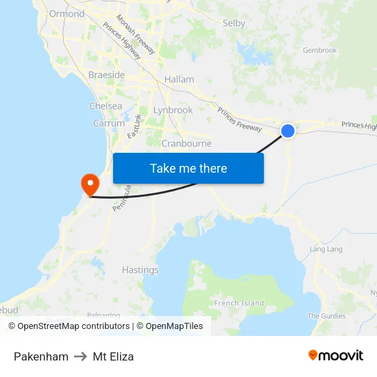 Pakenham to Mt Eliza map