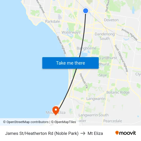 James St/Heatherton Rd to Mt Eliza map