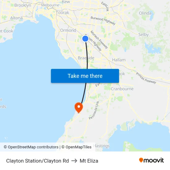 Clayton Station/Clayton Rd to Mt Eliza map