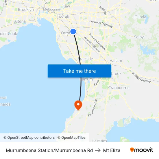 Murrumbeena Station/Murrumbeena Rd to Mt Eliza map