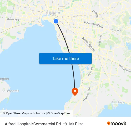 Alfred Hospital/Commercial Rd to Mt Eliza map