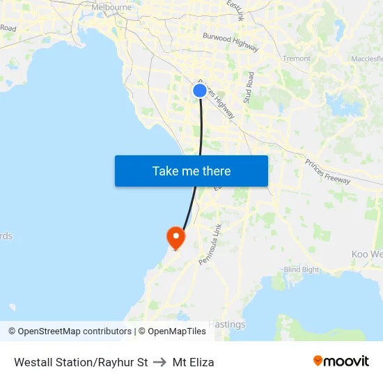 Westall Station/Rayhur St to Mt Eliza map
