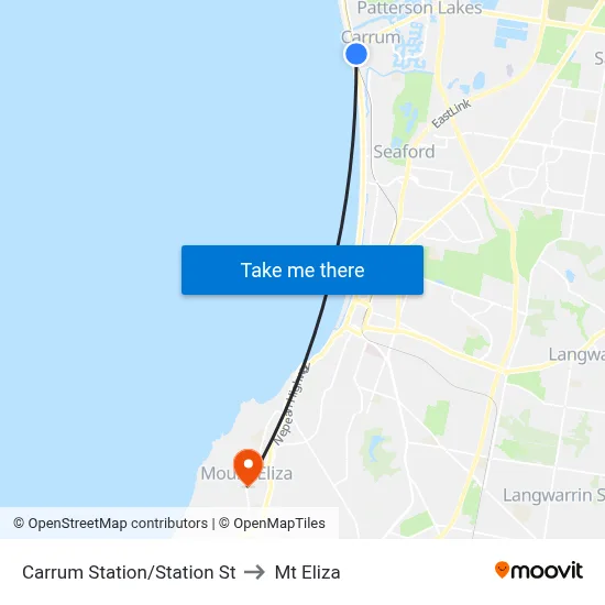 Carrum Station/Station St to Mt Eliza map