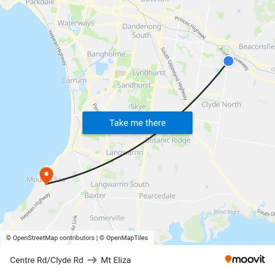 Centre Rd/Clyde Rd to Mt Eliza map