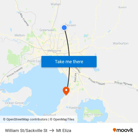 William St/Sackville St to Mt Eliza map