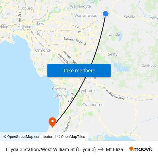 Lilydale Station/West William St to Mt Eliza map