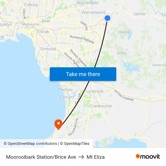 Mooroolbark Station/Brice Ave to Mt Eliza map