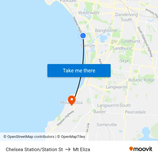 Chelsea Station/Station St to Mt Eliza map