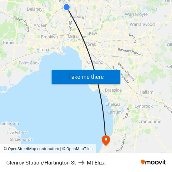 Glenroy Station/Hartington St to Mt Eliza map