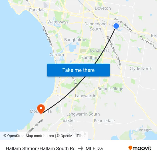 Hallam Station/Hallam South Rd to Mt Eliza map